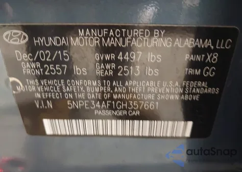 2016 Hyundai Sonata Sport из США, поврежденный, VIN 5NPE34AF1GH357661